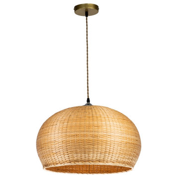 ELE Light & Decor Dome Shaped Bamboo and Rattan Large Pendant Light in Beige