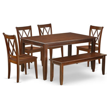 East West Furniture Dudley 6-piece Wood Dining Set w/ X-Back Chairs in Mahogany