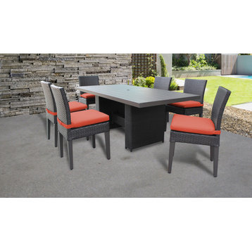 Belle Rectangular Outdoor Patio Dining Table with 6 Armless Chairs Tangerine