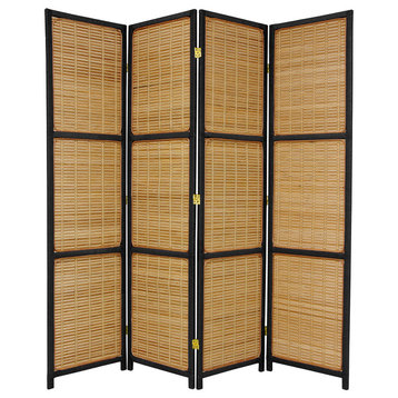 6' Tall Woven Accent Room Divider, 4 Panel, Black
