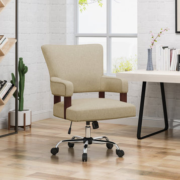 GDF Studio May Traditional Home Office Chair, Wheat/Chrome