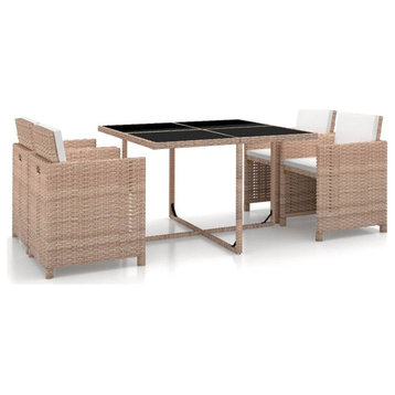 vidaXL Patio Dining Set 5 Piece Table Chair with Cushions Poly Rattan Beige