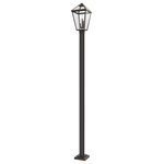 Z-Lite - Talbot 3 Light Outdoor Post Mounted Fixture in Rubbed Bronze - Spice up and illuminate an exterior front or back walkway with a classic fixture reflecting a charming village theme. Made from Rubbed Bronze metal and seedy glass panels this three-light outdoor post mounted fixture delivers an artful upgrade with an industrial attitude and a sleek geometric linear post.andnbsp