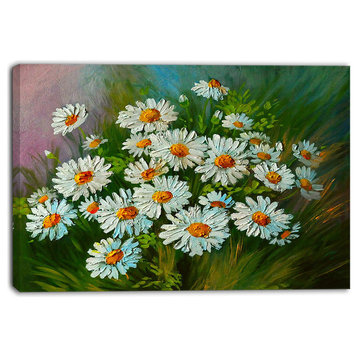 "Heavily-Textured Daisies" Floral Canvas Print, 32"x16"