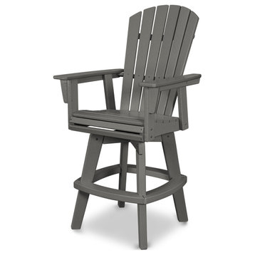 POLYWOOD Nautical Adirondack Swivel Bar Chair, Slate Gray