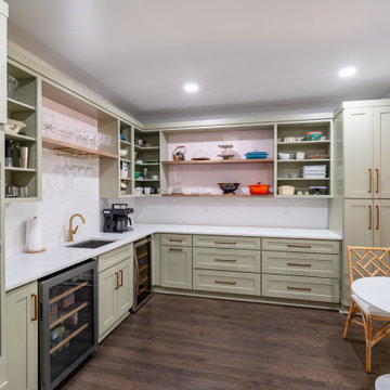 Custom Scullery with Open Shelving, Sink & Beverage Station