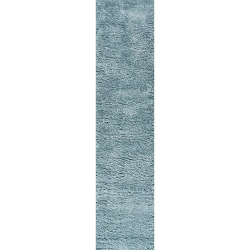 Groovy Solid Shag Rug, Turquoise, 2'x10'