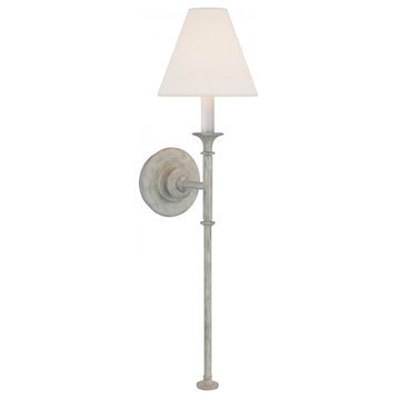 Piaf Large Tail Wall Sconce, 1-Light, Swedish Gray, Linen Shade, 24.5"H