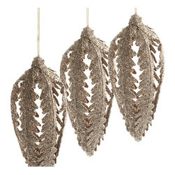 Leaf Ball Ornaments - Cone - Set of 3 - New - Christmas Ornaments