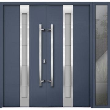 Exterior Prehung Metal Double Doors Deux 1717 GrayFrosted Glass /Exterior |Left
