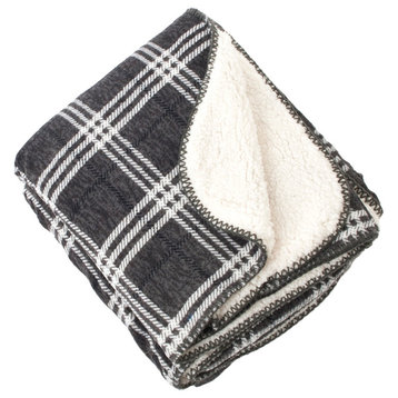 Slate Plaid and Sofa Sherpa Reverse Throw Blanket, 50"x60"
