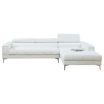 Sectional with Adjustable Headrest, White