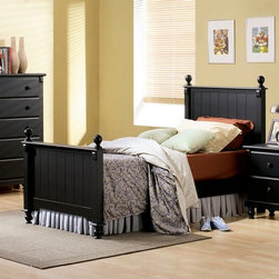 POTTERY COTTAGE STYLE KIDS BLACK SAND-THROUGH WOOD TWIN BED BEAD BOARD - Kids Beds