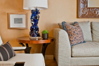 Example of a transitional living room design in Boston