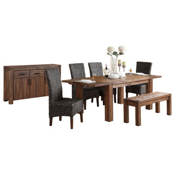 Millstone 7PC Table, 4 Hyacinth Chair, Bench & Sideboard Dining Brown