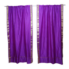 Mogul Interior - 2 Purple Sheer Sari Curtain Rod Pocket Panel 84X44 - Curtains