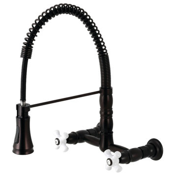 Two-Handle Wall-Mount Pull-Down Sprayer Kitchen Faucet, Oil Rubbed Bronze