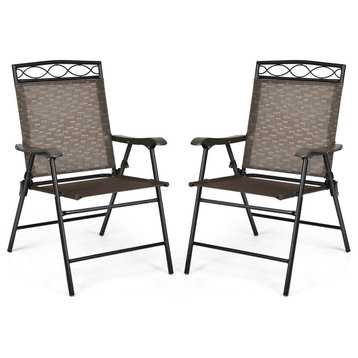 Costway 2PCS Folding Chairs Patio Garden Outdoor w/Steel Frame Armrest Footrest