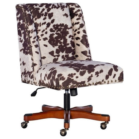 Riverbay Furniture Transitional Fabric Office Chair with Casters in Brown/Walnut