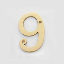 Solid Brass 4 Inch (100mm) Door Number 9 #2279 | Cool House Numbers - House Numbers