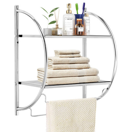 Costway 2 Tier Wall Mount Shower Toilet Bathroom Storage Rack Holder Towel Bar