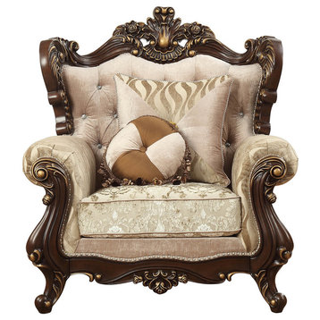 ACME Shalisa Chair with 2 Pillows, Fabric and Walnut