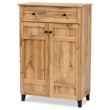 Baxton Studio Glidden Oak Brown Finished Wood 1-Drawer Shoe Storage Cabinet