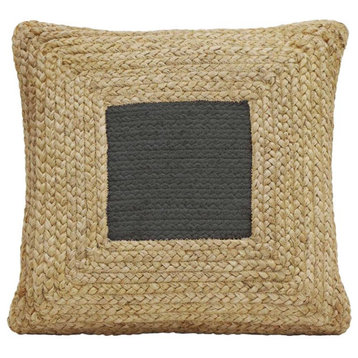 Black Square Jute and Cotton Accent Pillow, Belen Kox