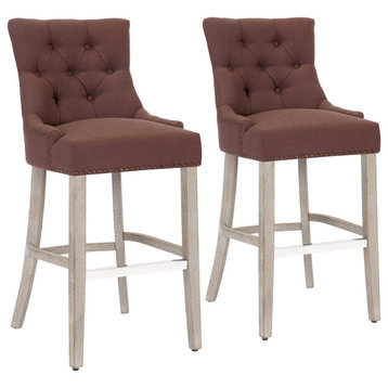 Hayes 29" Upholstered Tufted Wood Bar Stool (Set of 2), Antique Gray