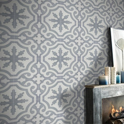 Moroccan Mosaic & Tile House - 8"x8" Tanger Handmade Cement Tile, Gray/White, Set of 12 - Wall And Floor Tile
