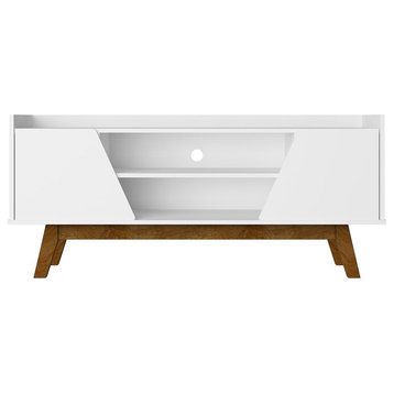 Mid-Century Modern Marcus 53.14 TV Stand With Solid Wood Legs, White