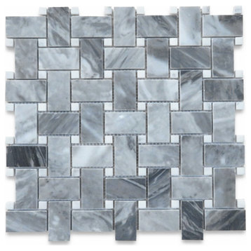 Bardiglio Gray Dark Grey Marble 1x2 Basketweave Mosaic Tile Polished, 1 sheet