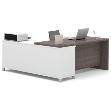 Bestar Pro-Linea L-Desk in White and Bark Grey