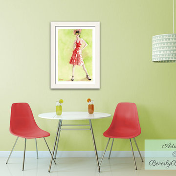 Midcentury Kitchen with Vintage Inspired Fashion Art