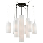 Livex Lighting - Strathmore 15 Light Black Foyer Chandelier - The Strathmore contemporary foyer chandelier pairs a black finish with off-white fabric hardback shades arranged in an alternating tiered pattern for an eye catching array, perfect for spaces incorporating modern, rustic, and contemporary themes.