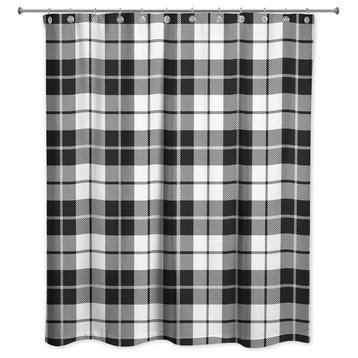 Black and Grey Plaid 71x74 Shower Curtain