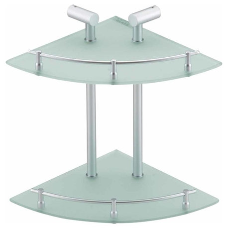 Corner Shelves Clear Glass/Stainless Two Tier Glass Corner Shelf