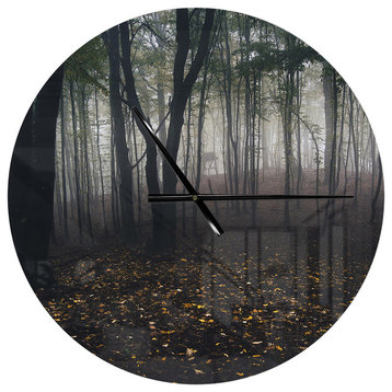 Dark Spooky Misty Wild Forest Traditional Metal Clock, 23x23