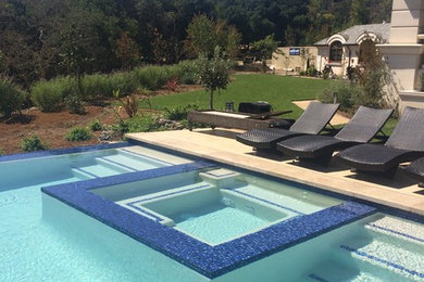 Hot tub - large traditional backyard concrete paver and rectangular lap hot tub idea in San Francisco