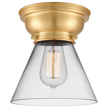 Aditi Large Cone 1 Light Flush Mount, Satin Gold, Clear Glass