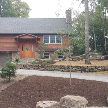 Rural Landscape Design - Fieldstone Wall, Flagstone Path, Boulder Steps