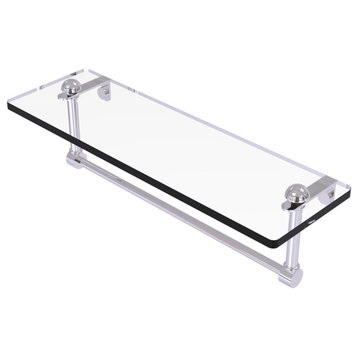 16" Glass Vanity Shelf with Integrated Towel Bar, Polished Chrome