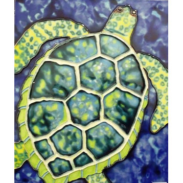 Tropical Ocean Reef Green Sea Turtle Ceramic Tile 4 X 4 Inch Square