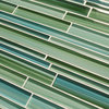 Rip Curl Green and Blue Hand Painted Linear Glass Mosaic Tile, 12"x12"