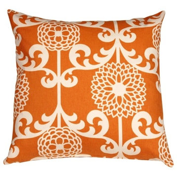 Pillow Decor - Waverly Fun Floret Throw Pillow, Citrus Orange, 20" X 20"