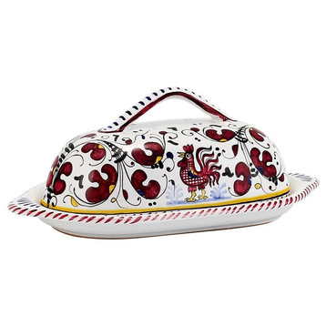 Orvieto Red Rooster, Butter Dish With Cover