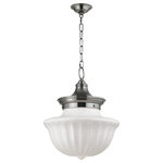 Hudson Valley Lighting - Dutchess 2-Light, Pendant, Satin Nickel - In the early 1920s, exposed-Bulb (Not Included) light fixtures were jettisoned in favor of opaque glass globes that disguised the light source. These pieces found popularity predominantly in schoolhouses, giving this style its name. Here, we start with