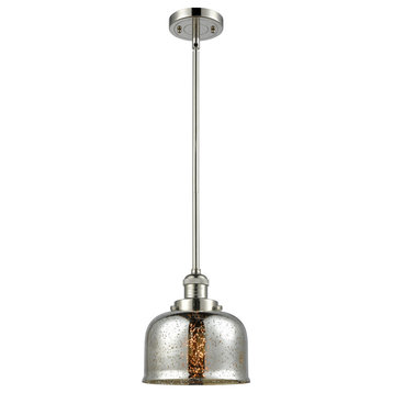1-Light Large Bell 8" Pendant, Polished Nickel, Glass: Silver Mercury