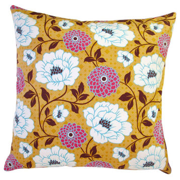 Indoor Bungalow Dahlia In Honey Orange Flowers Modern Accent 20x20 Throw Pillow