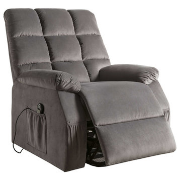 Gray Velvet Upholstered Recliner With Power Lift and Massage